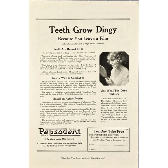 Pepsodent "The New-Day Dentifrice" Vintage Print Ad 1920 - Picture 1 of 3